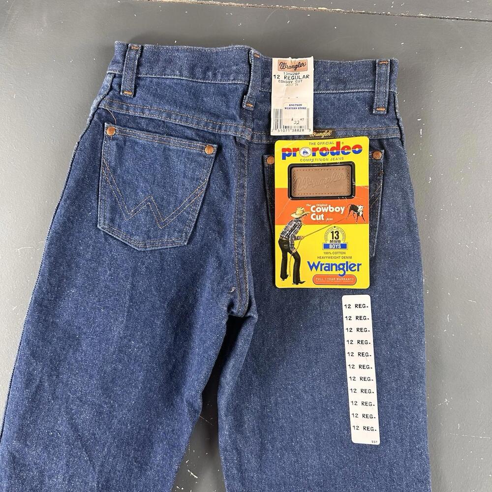 VTG Wrangler Jeans Boys 12 Reg Dark Blue 13MWZ Cowboy Cut USA Made 26x30 NWT - Picture 9 of 9